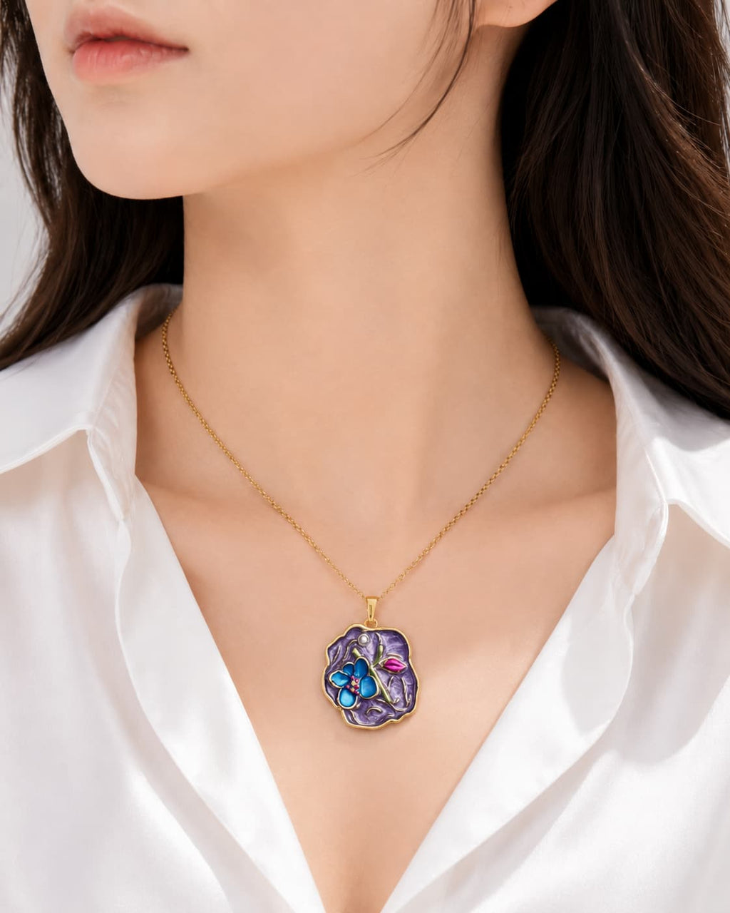 Violet Garden Enamel Pendant
