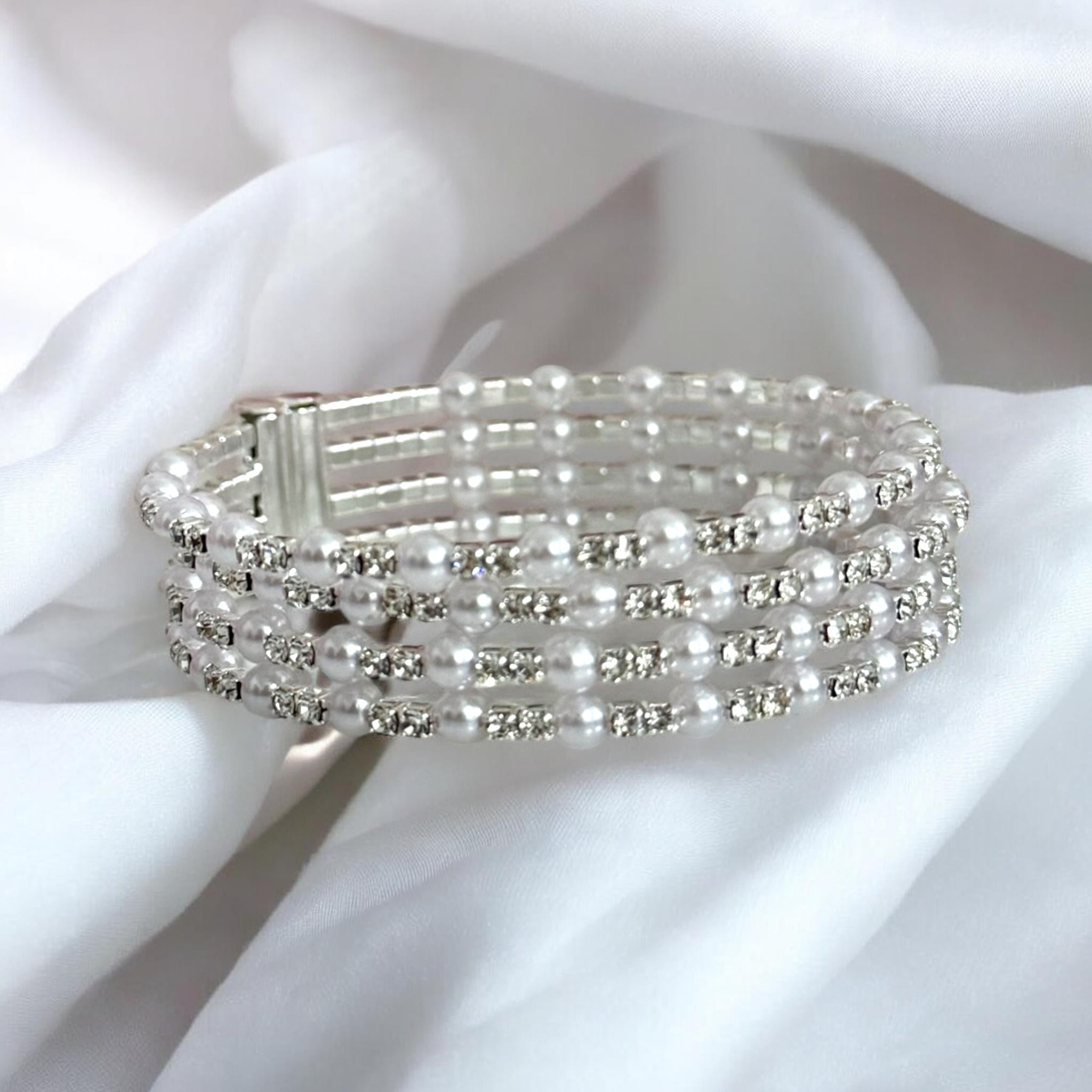 Layered Pearl & Silver Bangle