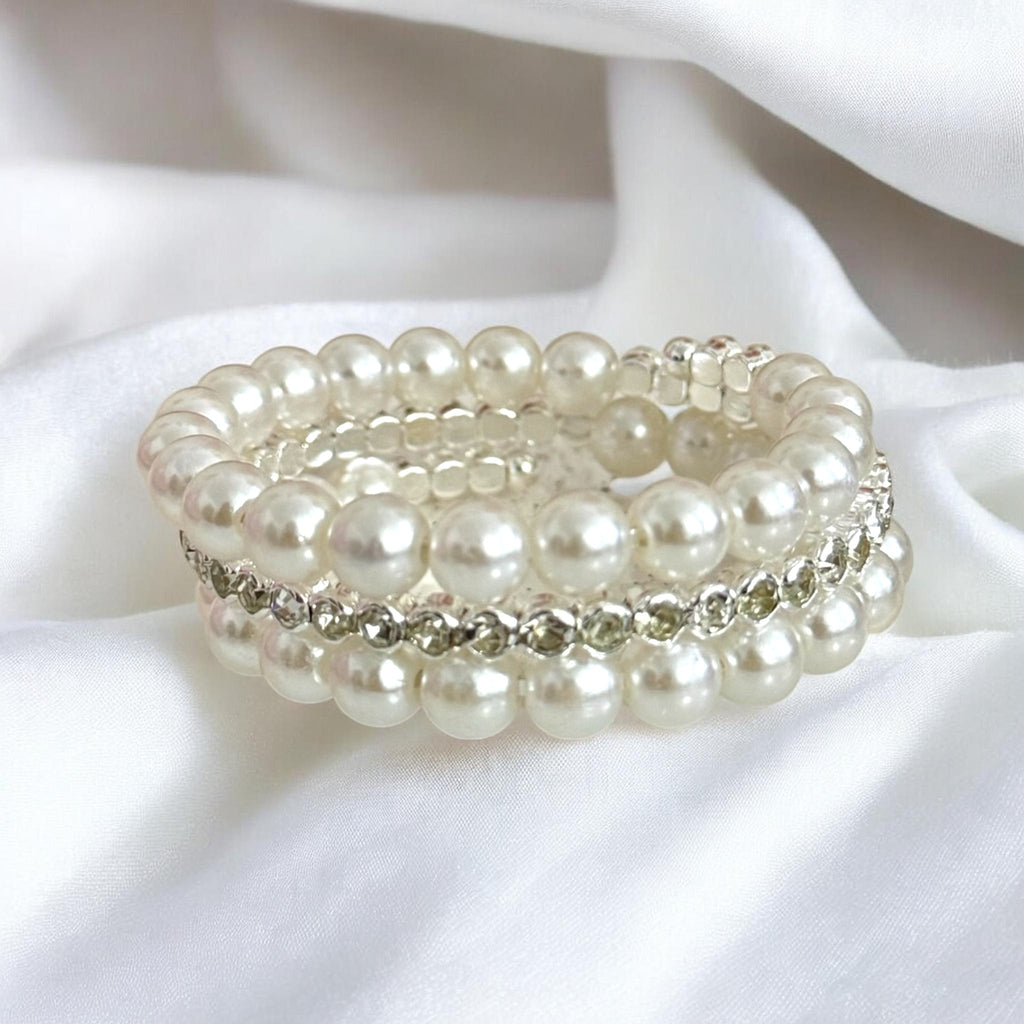 Pearls & Silver Flexible Bangle