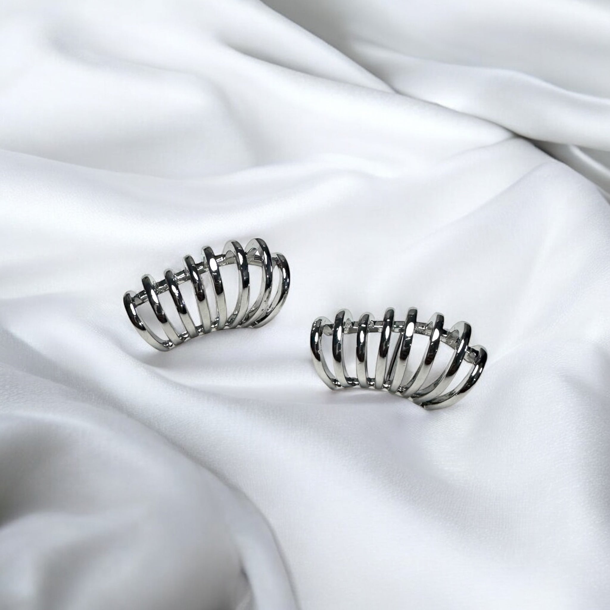 Silver Helix Ribbed Studs
