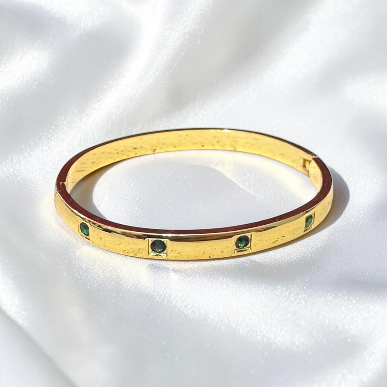 Green Gems & Gold Bangle