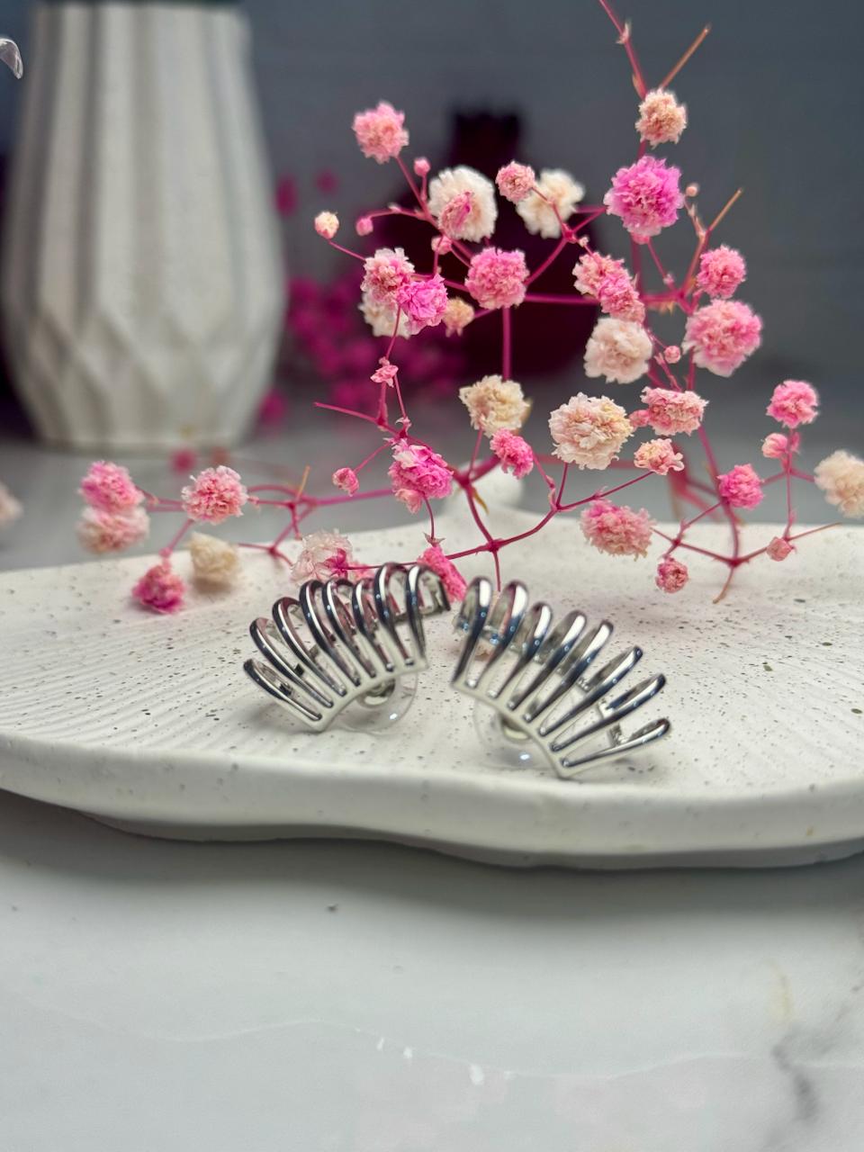 Silver Helix Ribbed Studs