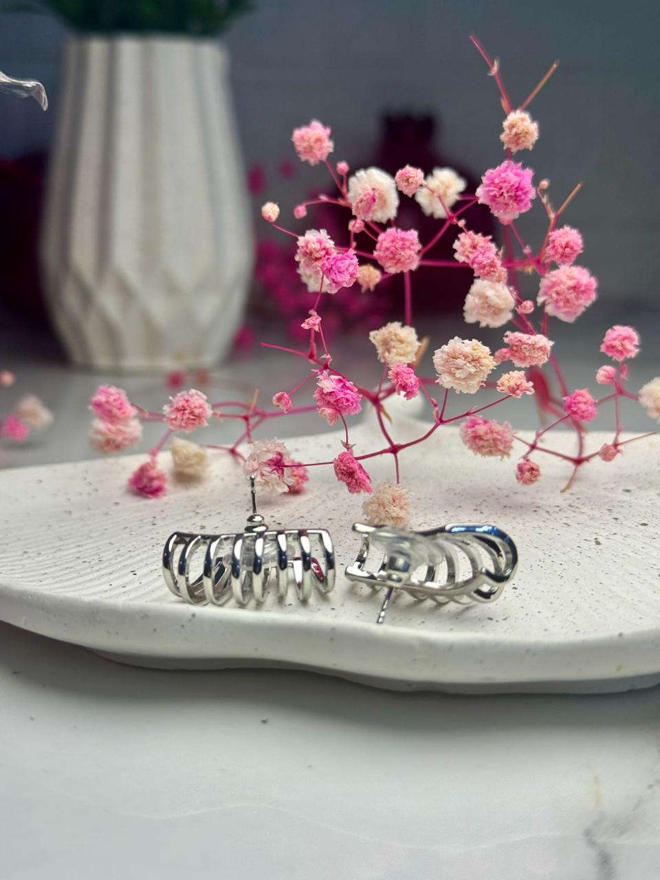 Silver Helix Ribbed Studs
