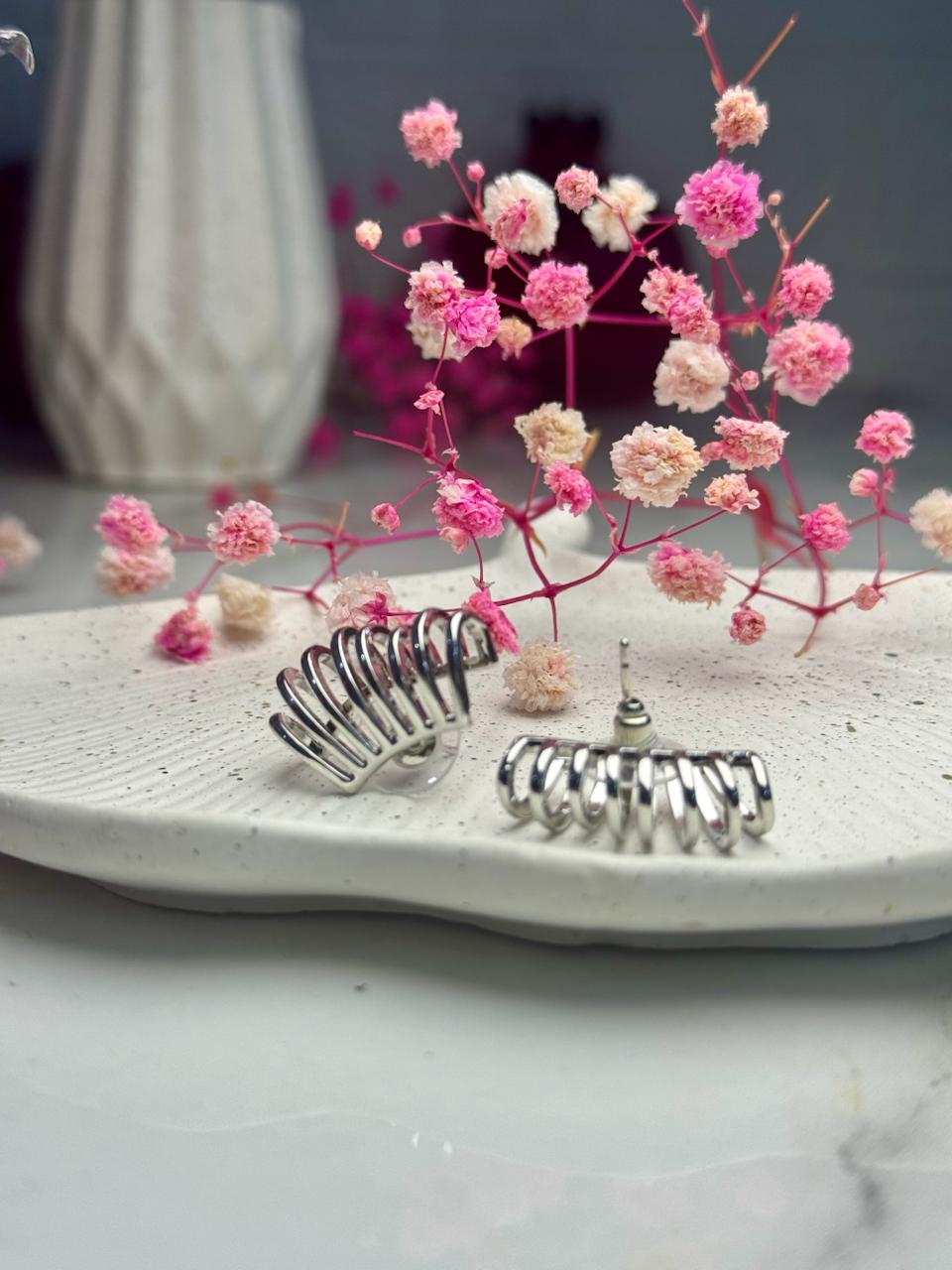 Silver Helix Ribbed Studs