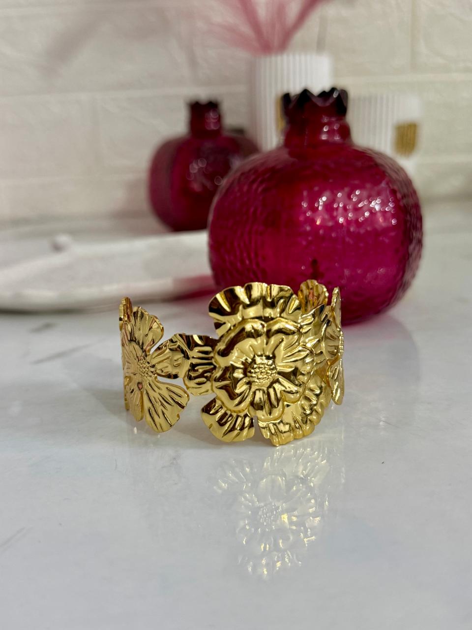 Solid Gold Flower Bangle