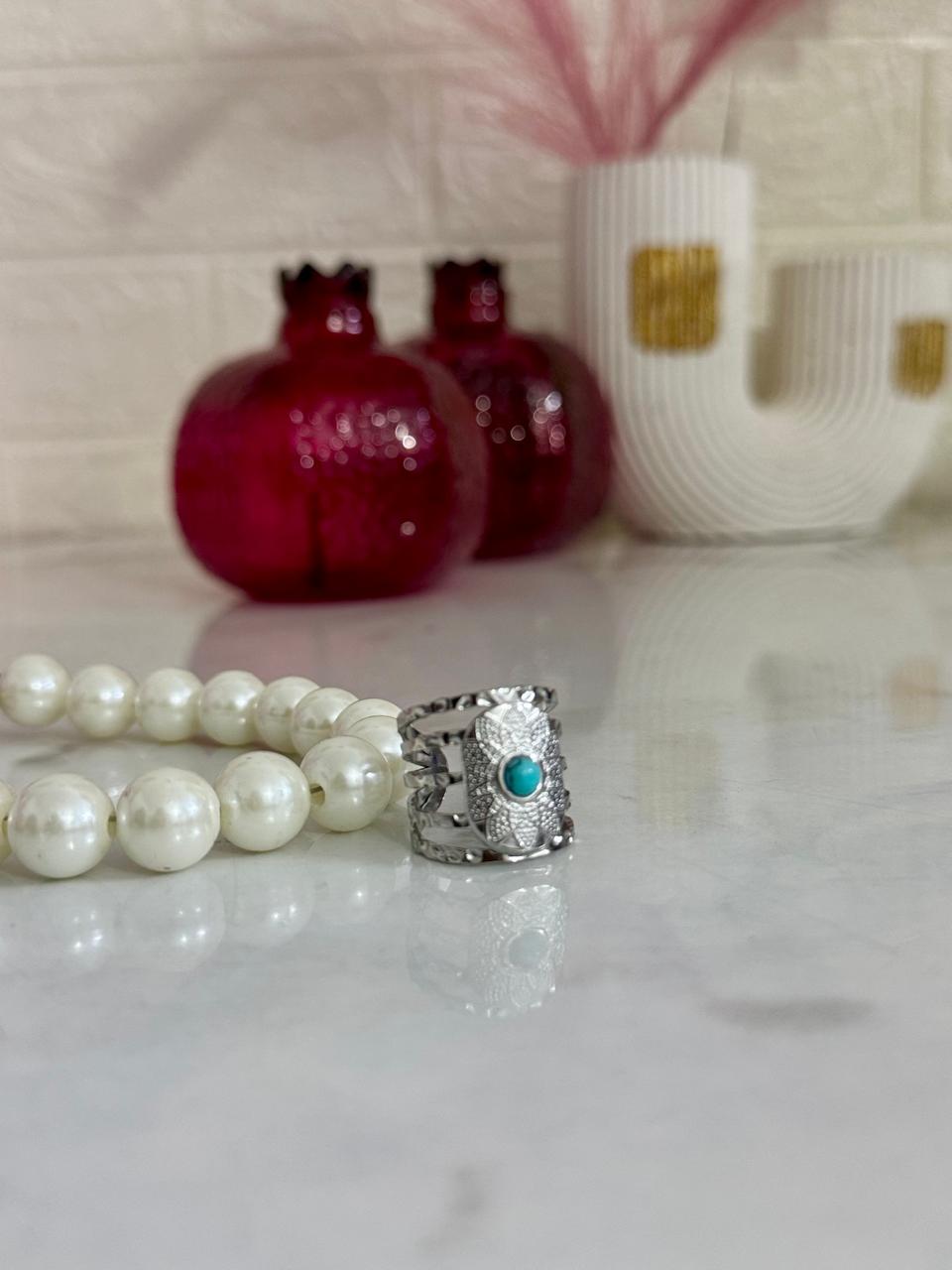 Turquoise Bead Silver Ring