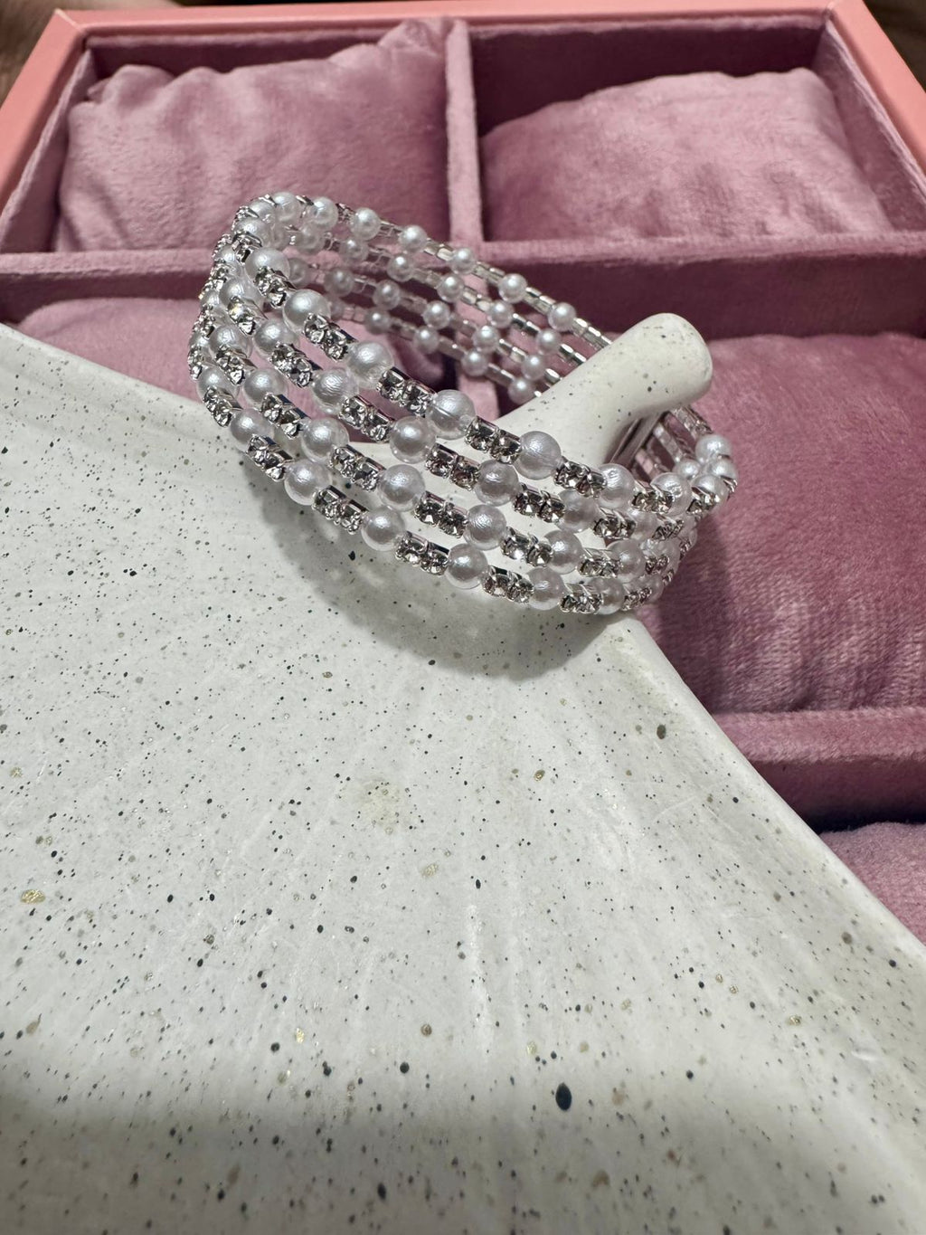 Layered Pearl & Silver Bangle