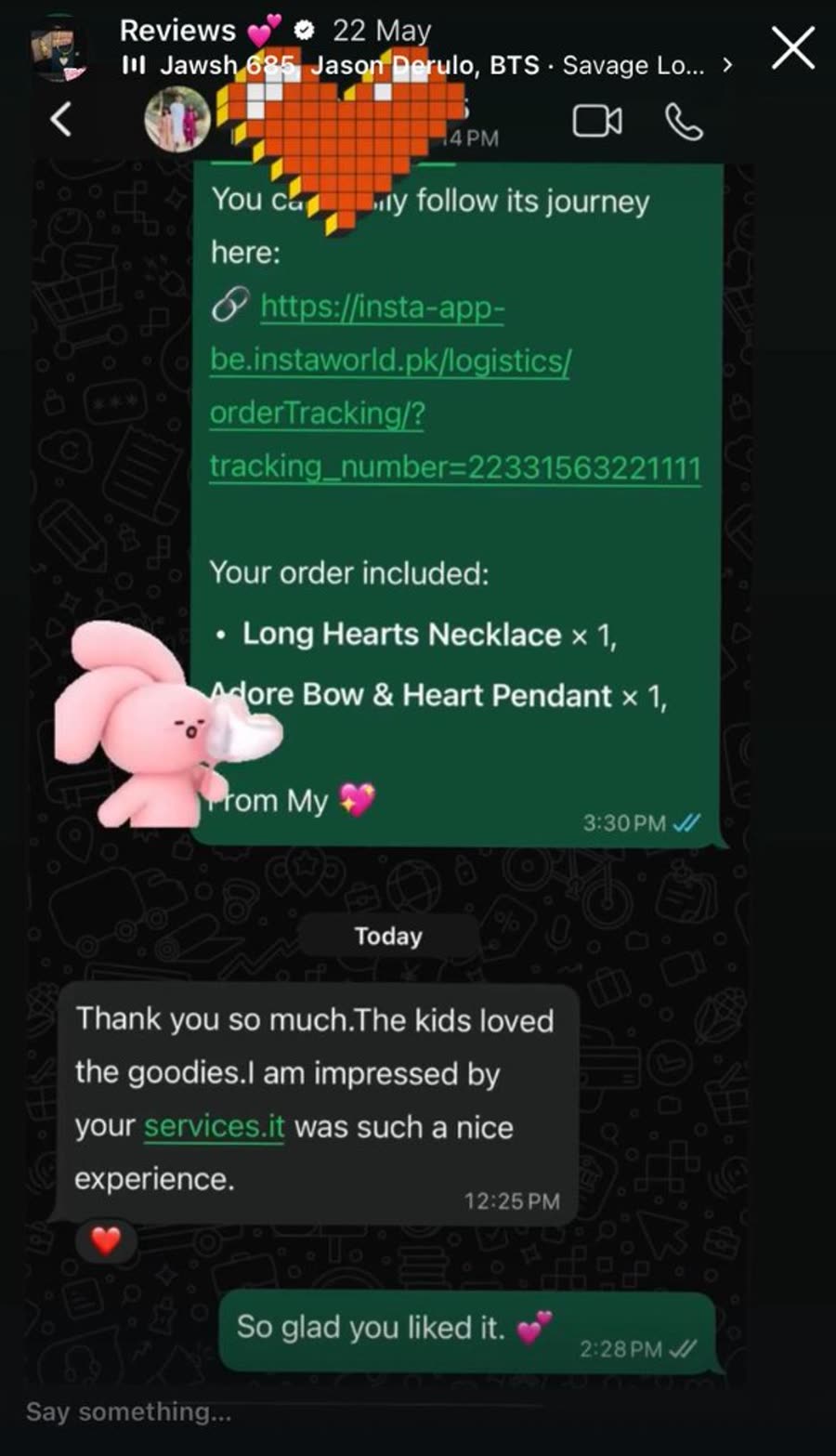 Customer loved the order and extra goodies