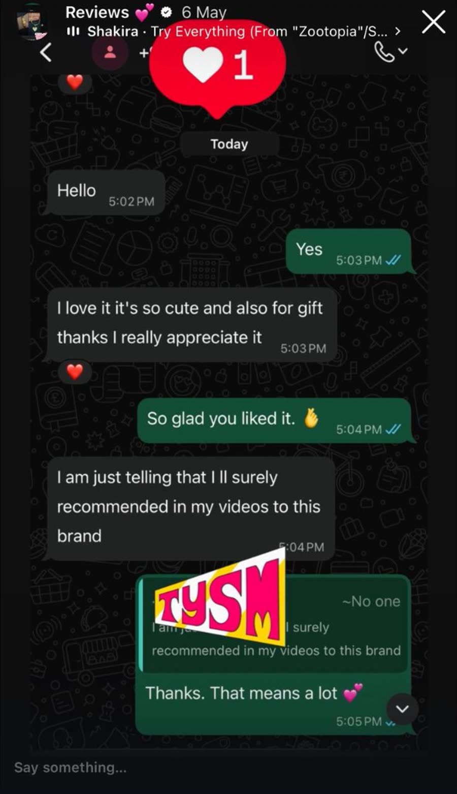 Customer shared product photos and thank-you message
